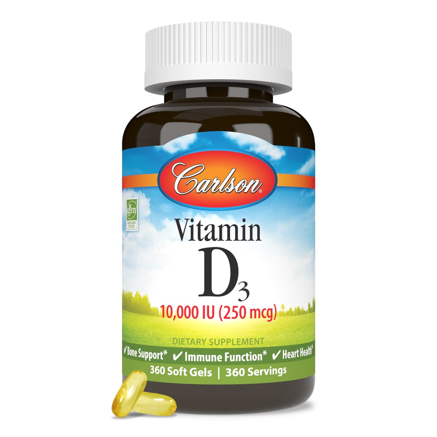Carlson Vitamin D3 10,000 IU (250 mcg), Cholecalciferol, Bone & Immune Health Soft Gels, 360 Count