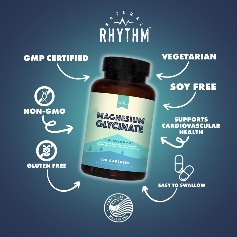 Natural Rhythm Magnesium Glycinate 150mg High Absorption Elemental Magnesium Capsules, 120 Count