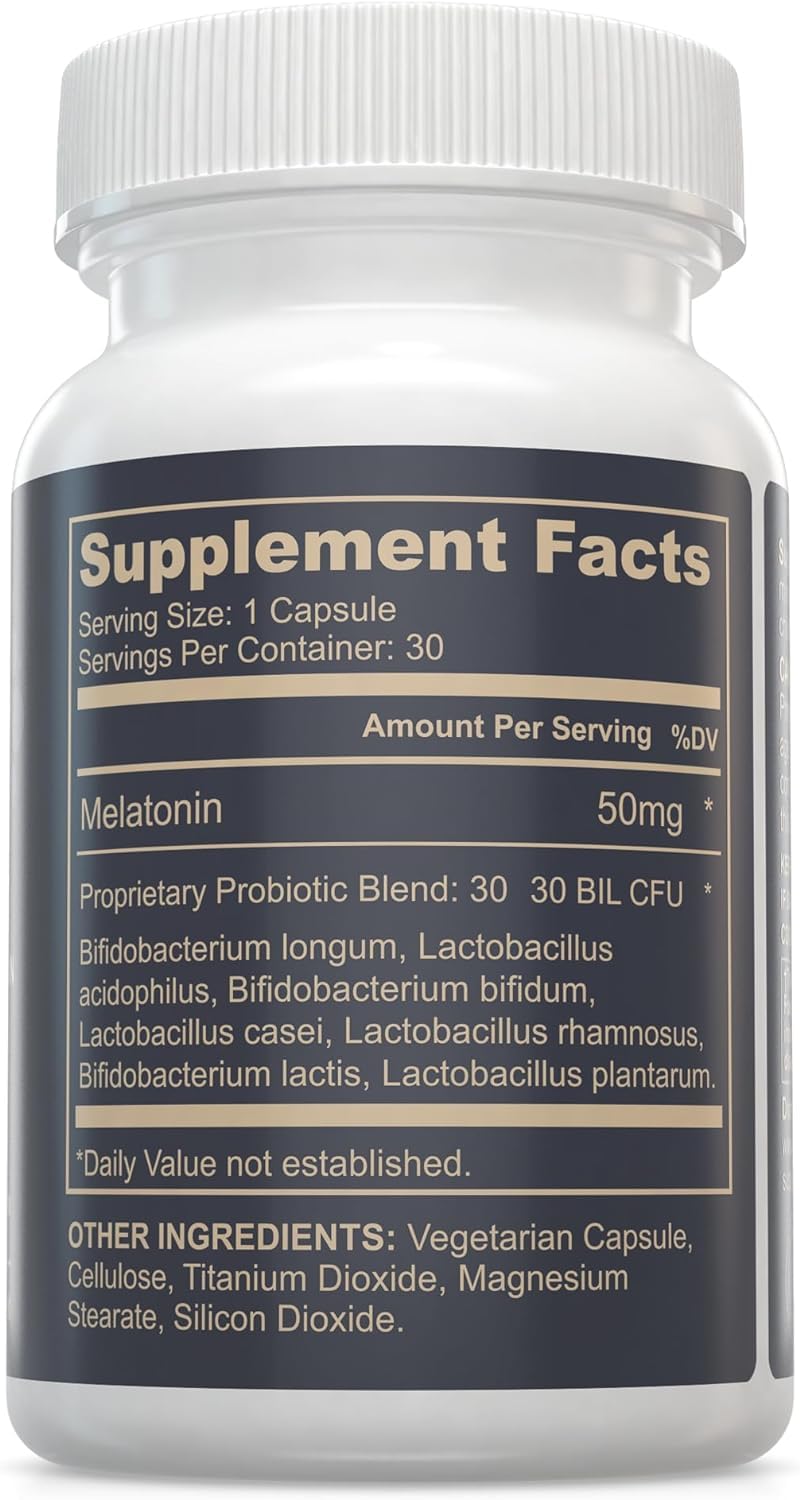 TRULIFE NATURALS Melatonin 50mg Plus Probiotics Capsules, 30 Count