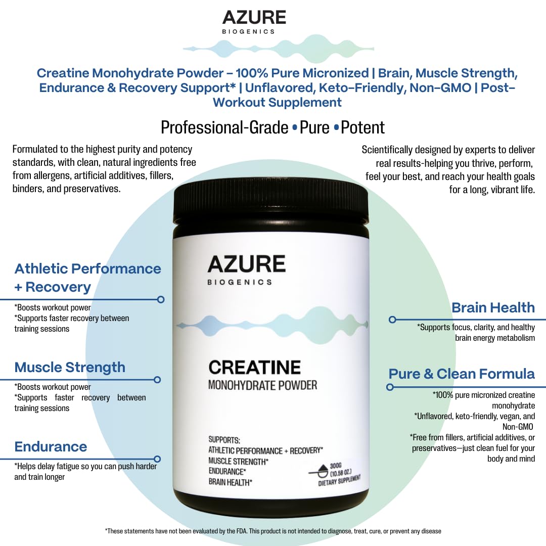 Azure Biogenics Micronized Creatine Monohydrate Powder 10.5 oz