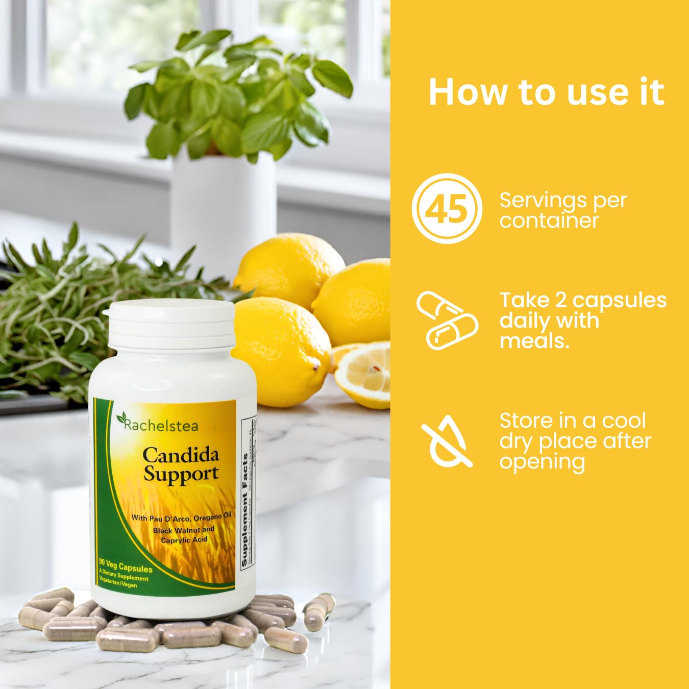 Rachelstea Candida Support, Intestinal Flora 90 Capsules