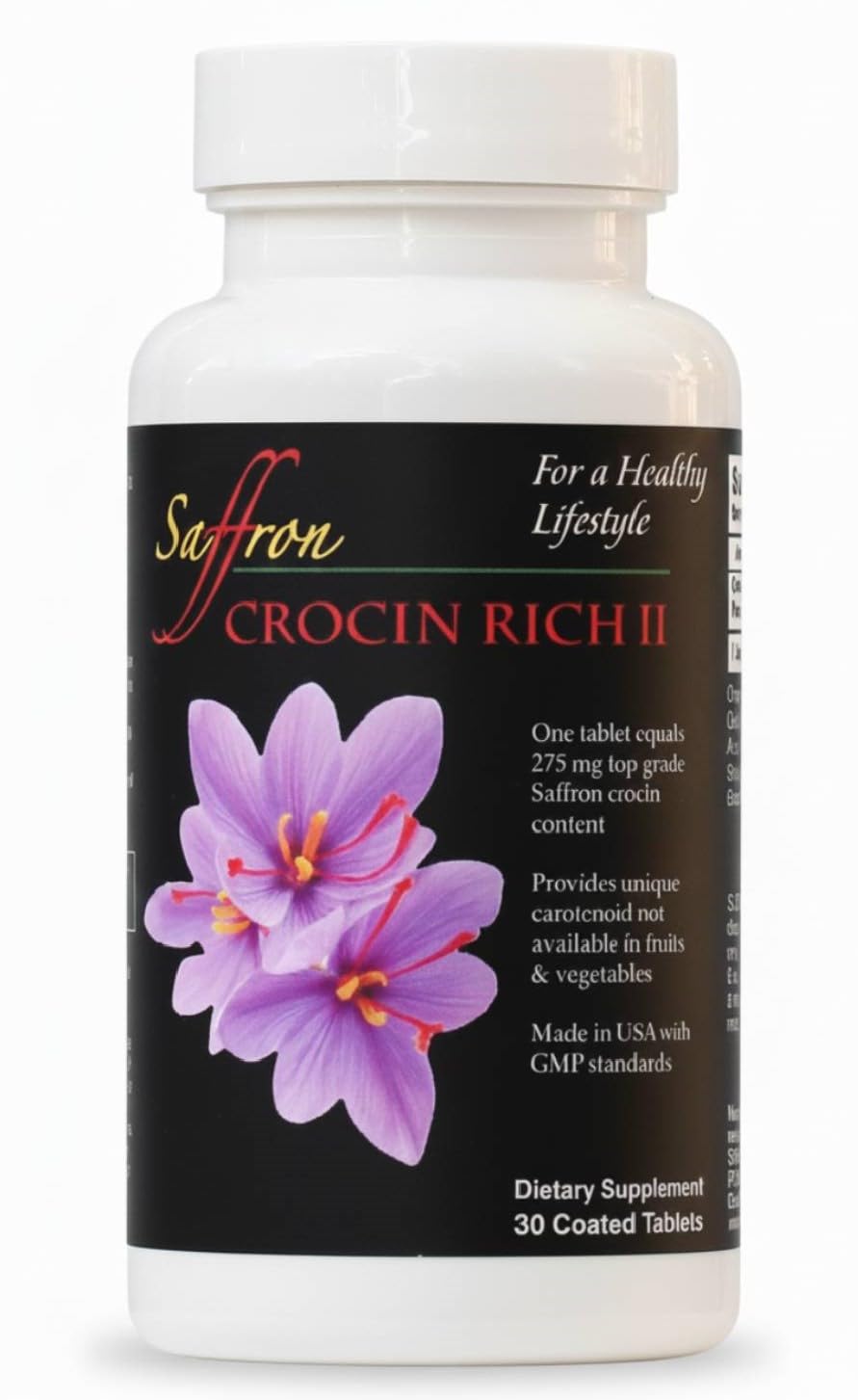 Saffron Health Sciences Crocin Rich II Mobility & Nerve Support Supplement – High-Potency Crocin (Saffron Active Compound), Tablets, 30 Count