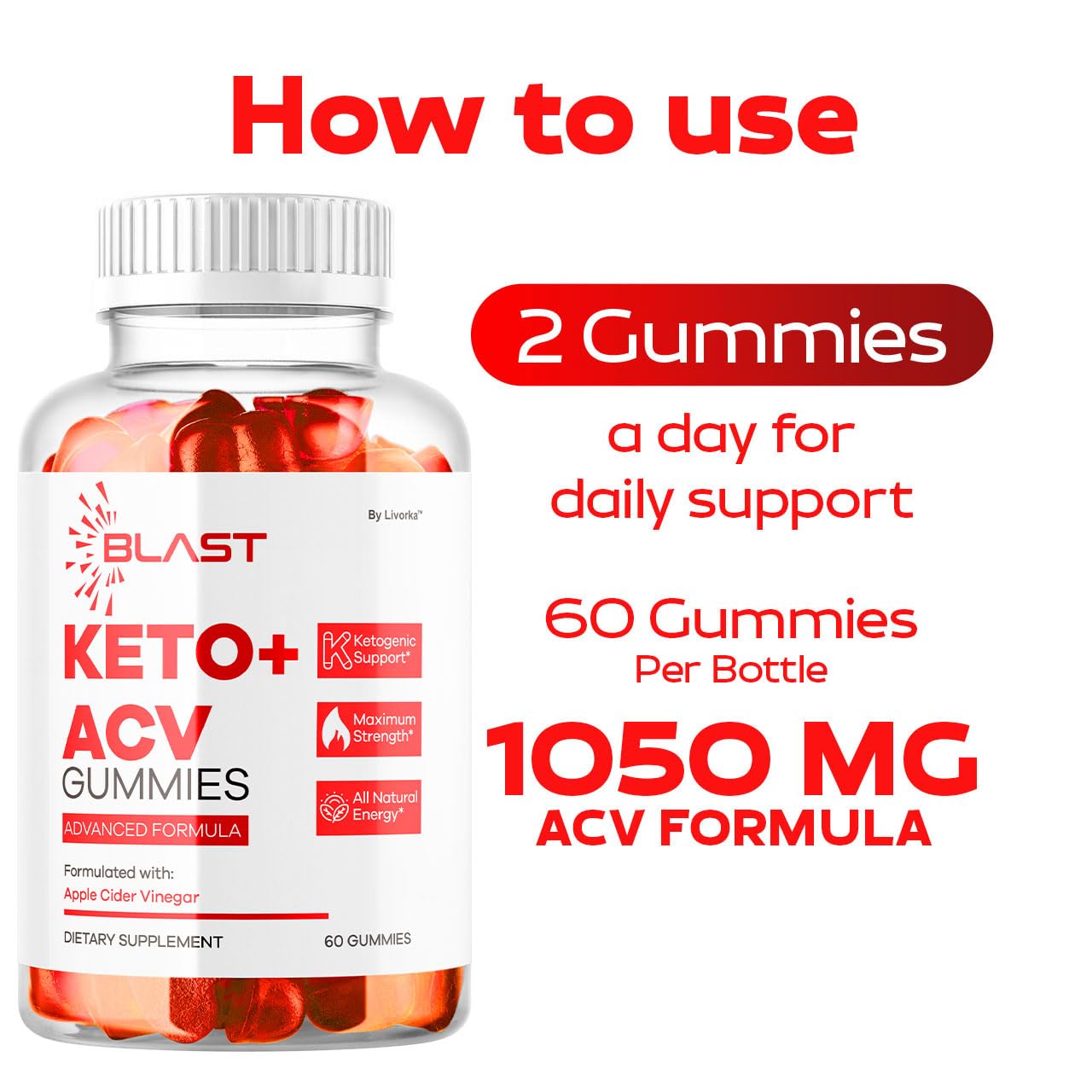 LIVORKA Blast Keto ACV Gummies, 300 Count