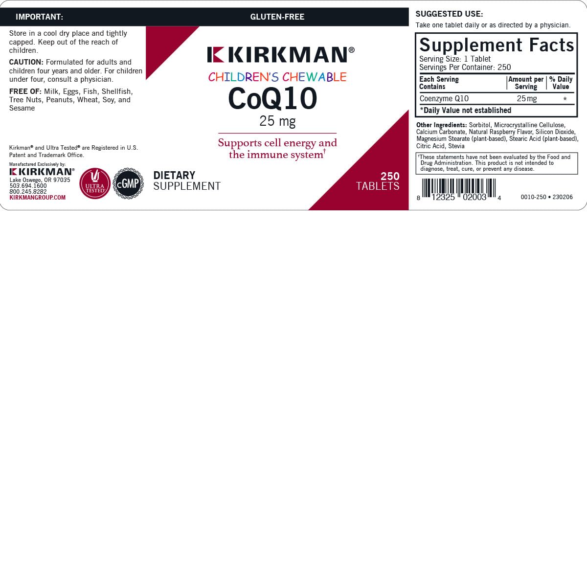 Kirkman Coenzyme Q10 25 mg Children's Chewable Tablets Capsule, 250