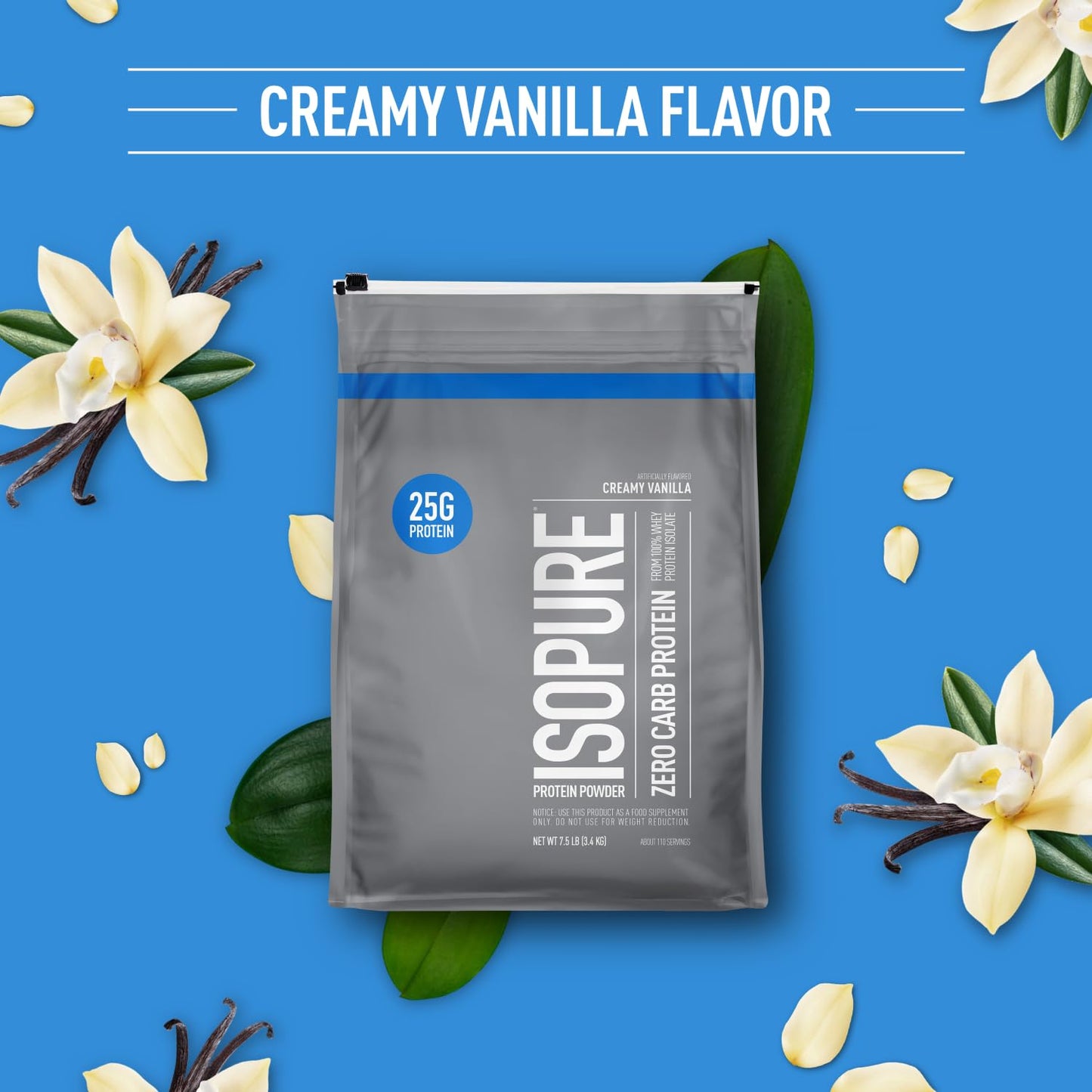 Isopure Zero Carb 100% Pure Whey Isolate Protein Powder Creamy Vanilla, 120 Servings