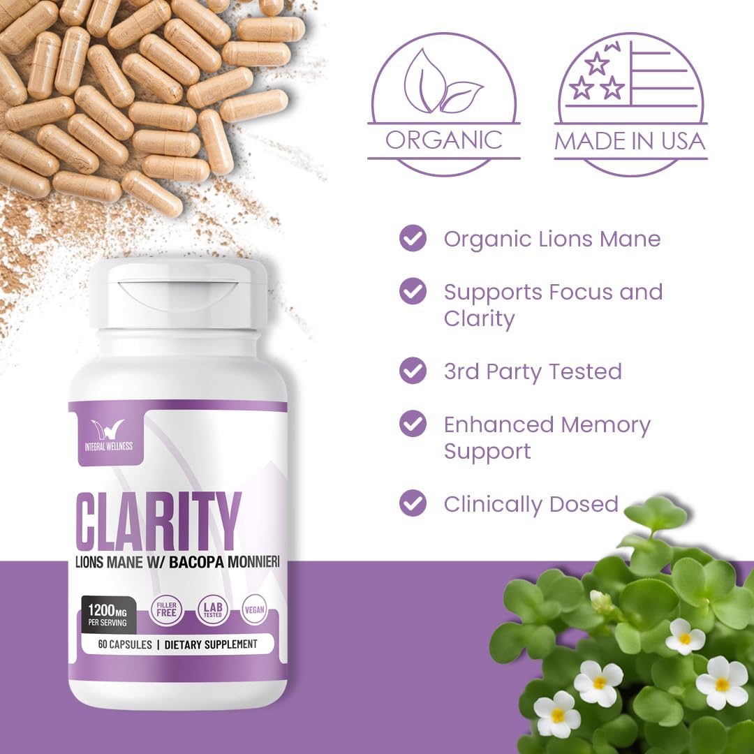 Integral Wellness Clarity Lions Mane + Bacopa Capsules 60 Count