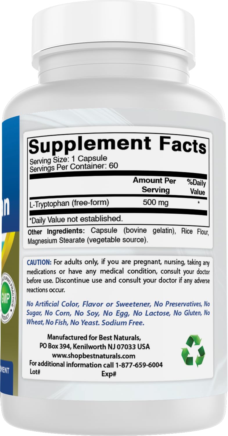 Best Naturals L-Tryptophan 500 mg 60 Capsules