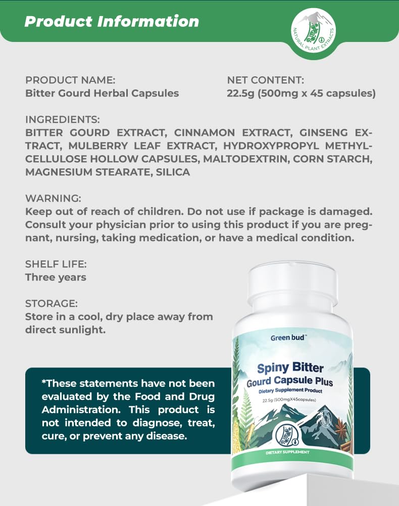 Kreain Nature Blood Sugar Blend with Bitter Melon & Cinnamon Extract Capsules, 45 Capsules, 2-Pack