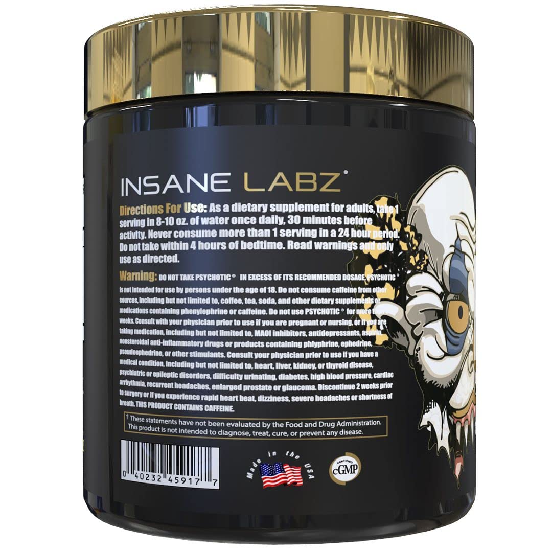 Insane Labz Psychotic Gold and Insane Veinz Gold Pre Workout Nitric Oxide Booster Stack Powder 13.1 Ounce