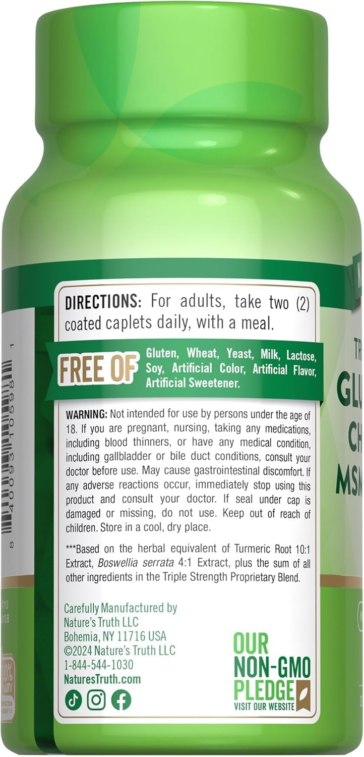 Nature's Truth Triple Strength Glucosamine Chondroitin MSM Complex Dietary Supplement Caplets 120