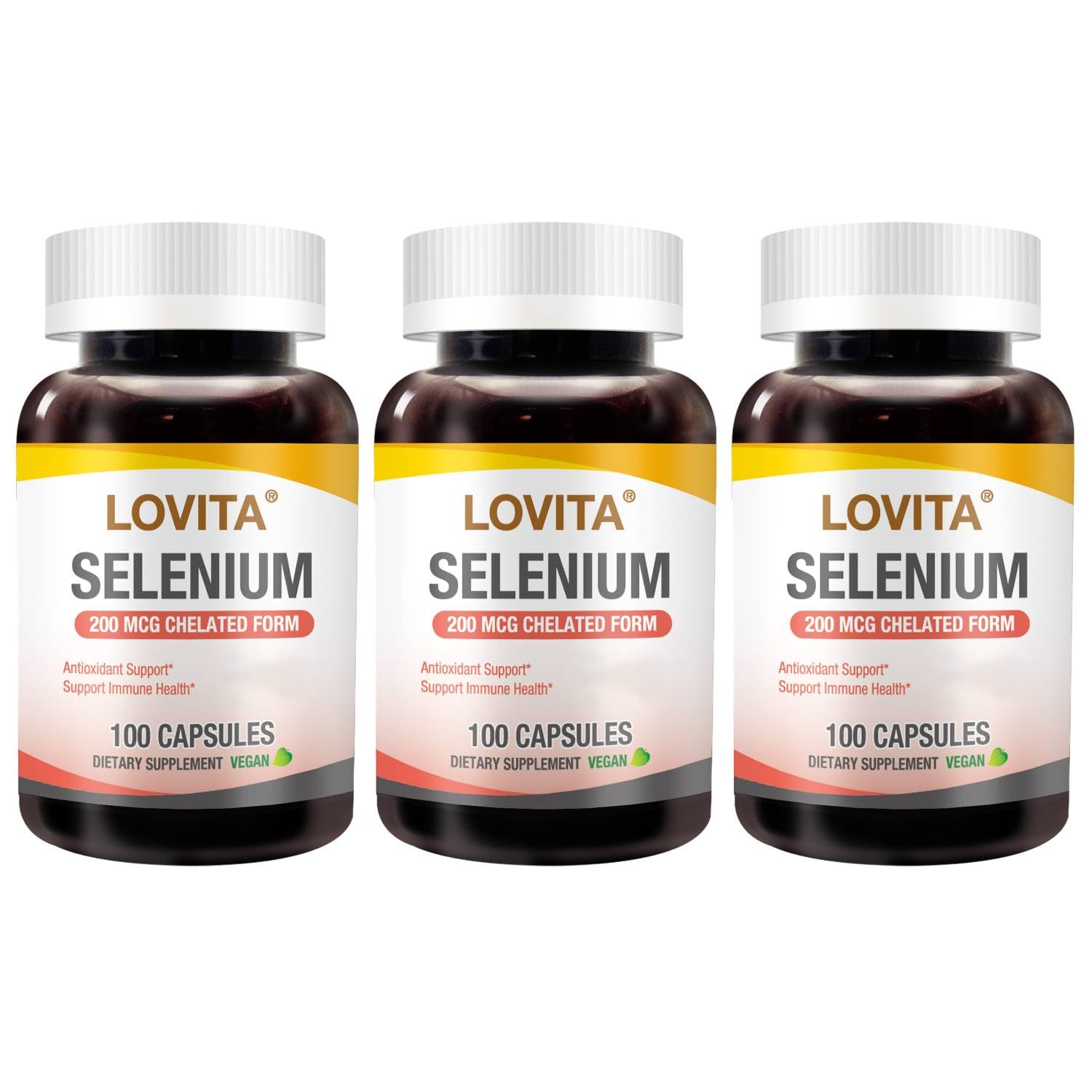 LOVITA Selenium 200 mcg Glycinate Chelated Form for High Absorption, 300 Capsules