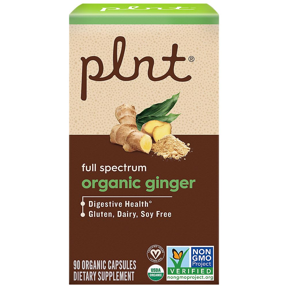 plnt Organic Ginger for Digestive Health Support 500 MG Capsules 90 Count