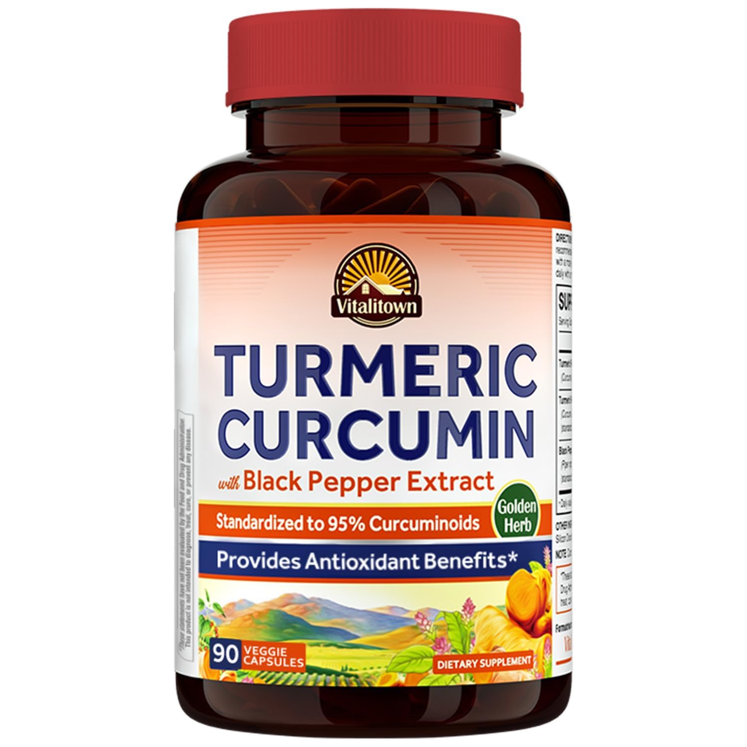 Vitalitown Turmeric Curcumin Root + Black Pepper Capsule, 90 Count