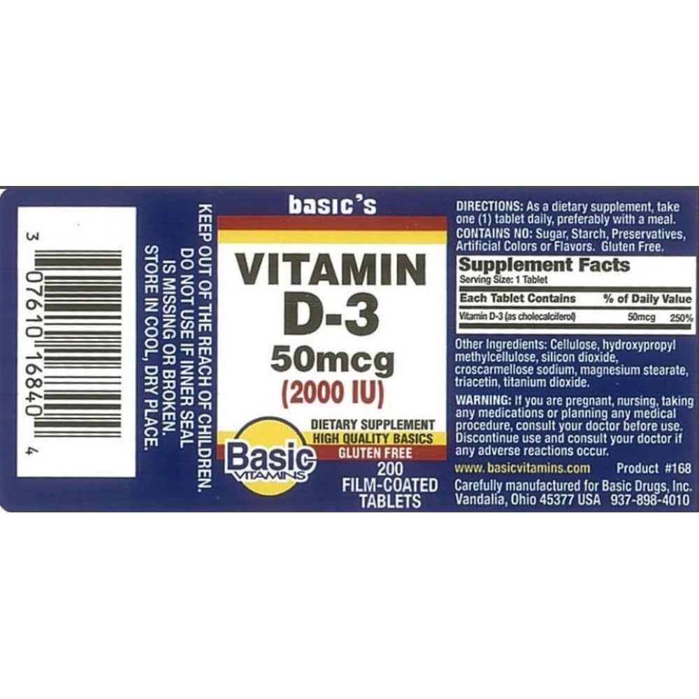 BASIC VITAMINS Vitamin D-3 2000 IU Film-Coated Tablets, 400 Count
