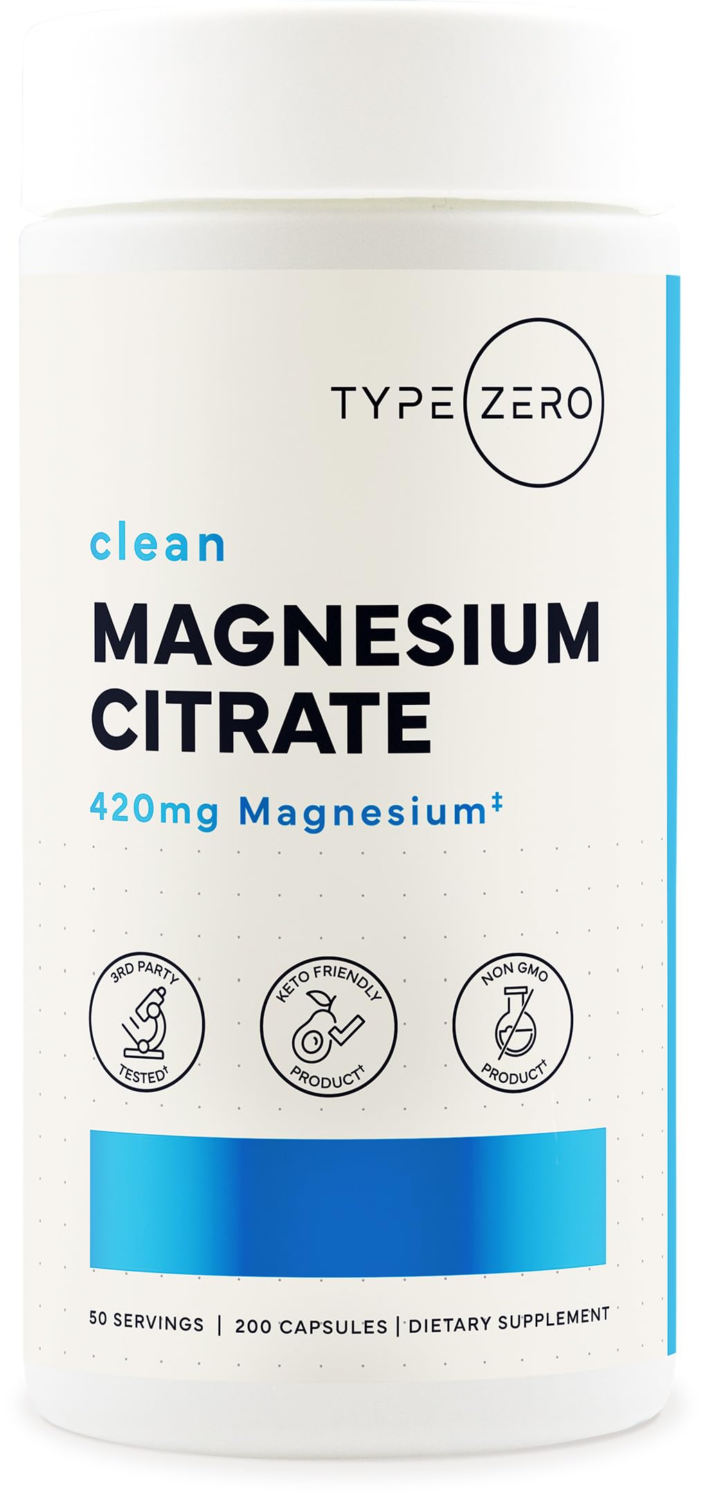 Type Zero Clean Magnesium Citrate Capsules, 200 Count