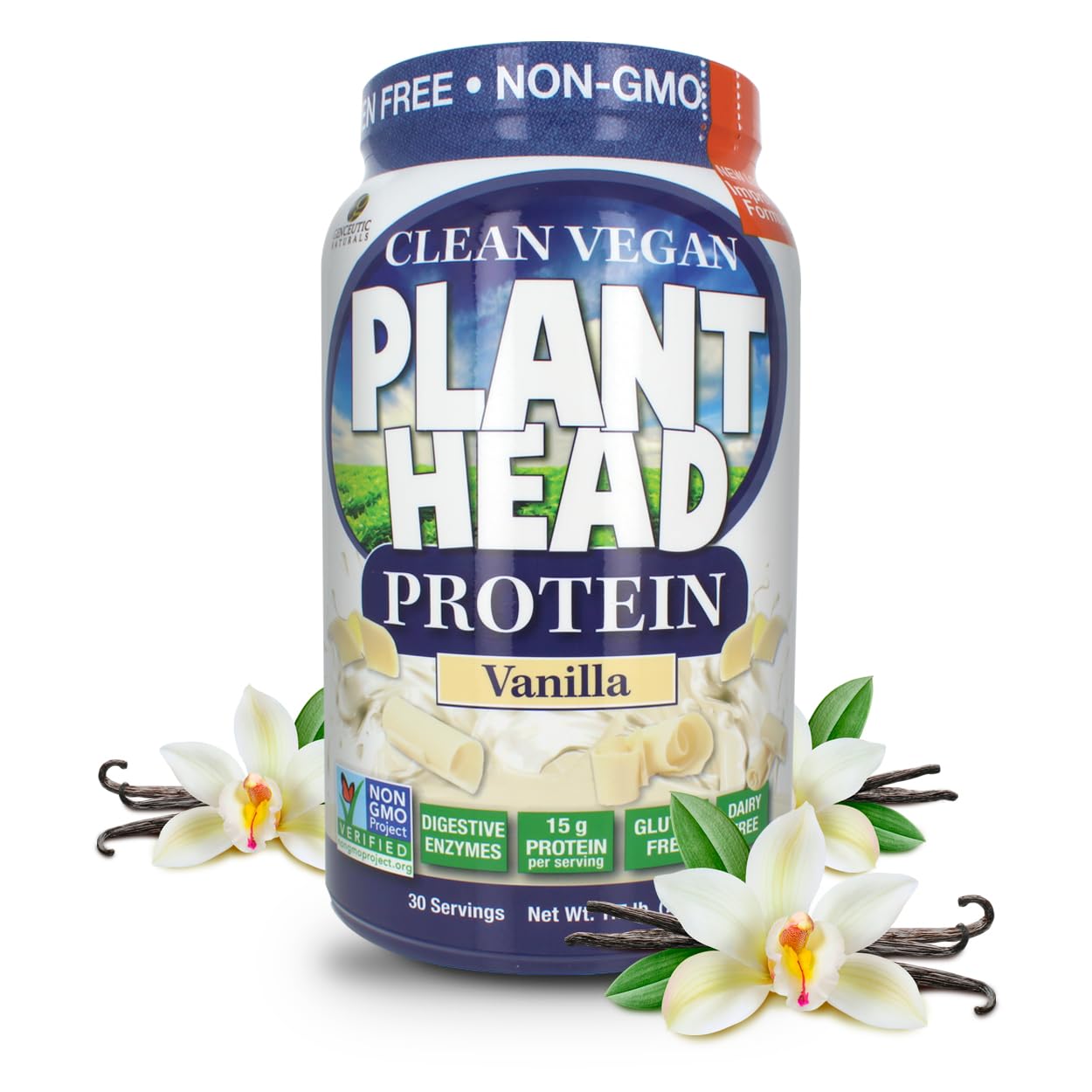 Genceutic Naturals Plant Head Real Meal Protein Powder, Vanilla Flavor, 27.2 oz