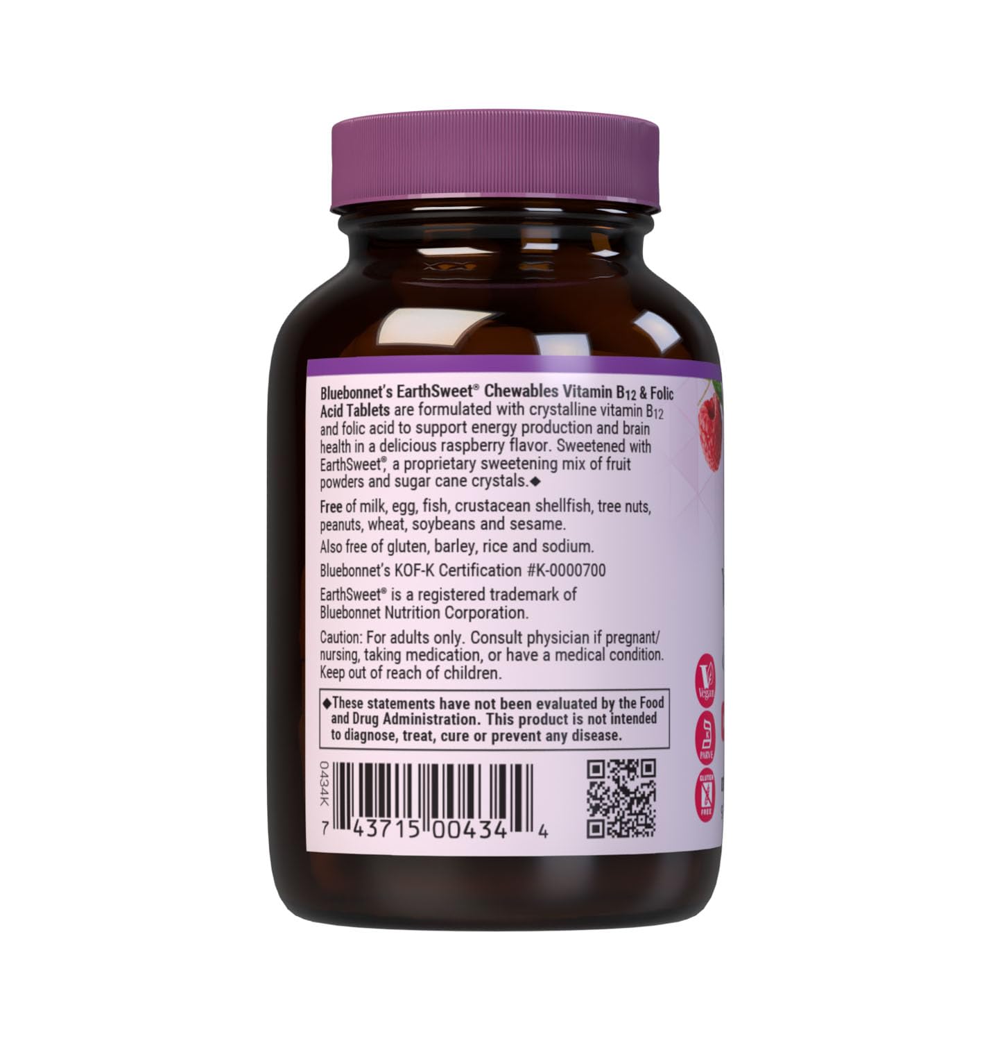 BlueBonnet Earth Sweet Vitamin B12 & Folic Acid Chewable Tablets, 90 Count