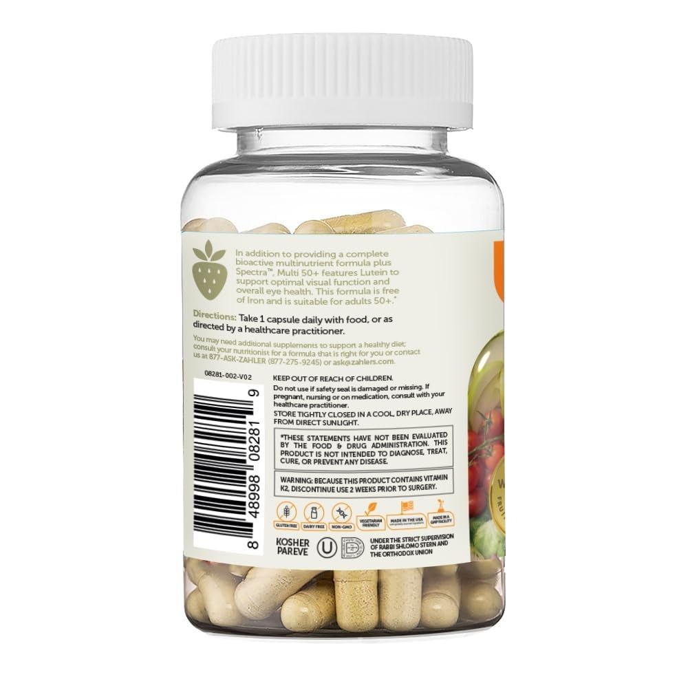 Zahler Multivitamin 50+ Iron-Free Formula with Lutein for Eye Health, 60 Capsules