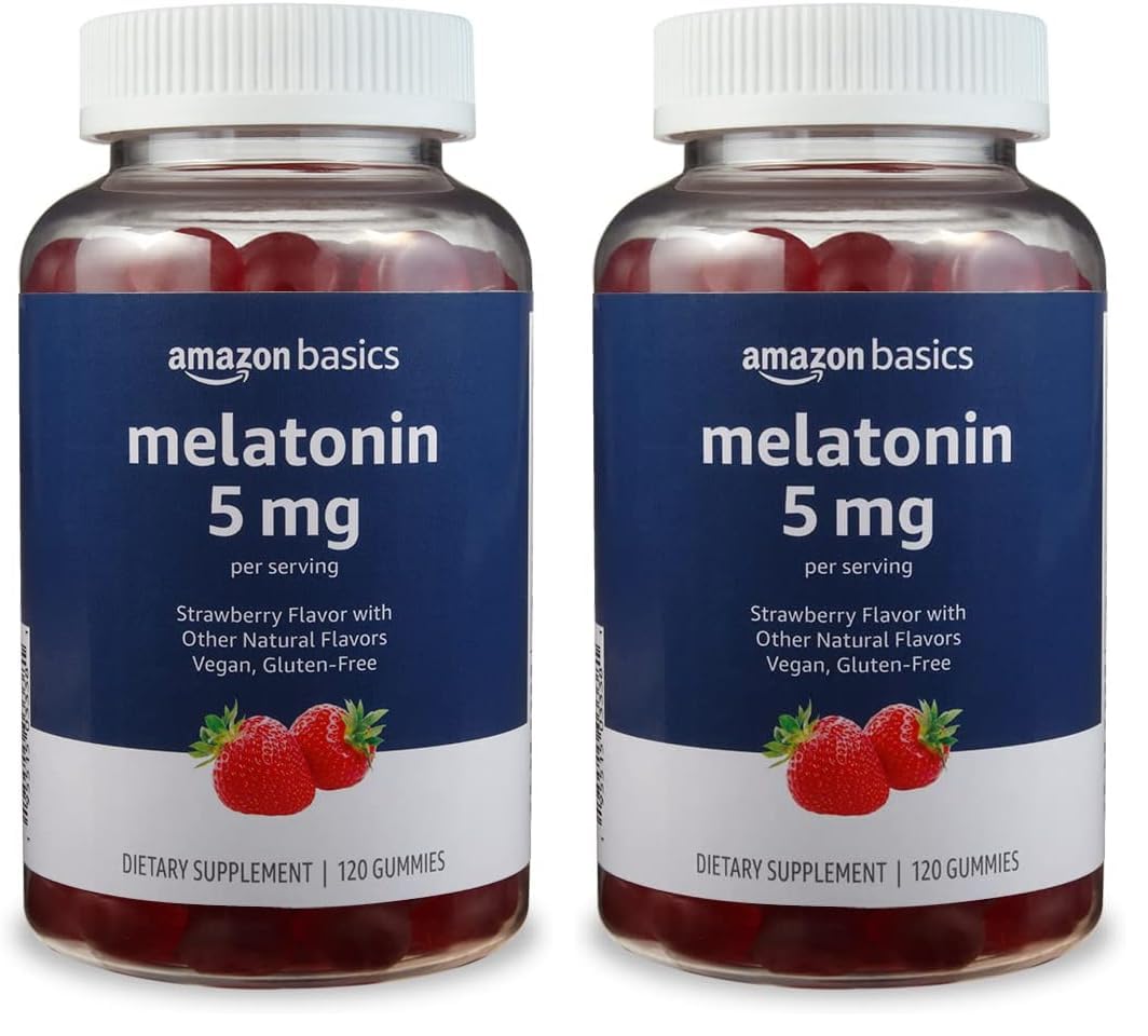 Amazon Basics Melatonin Sleep Support Gummies, Strawberry Flavor, 5 mg, 240 Count