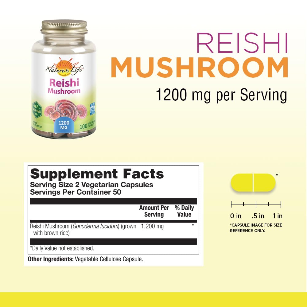 Nature's Life Reishi Mushroom 1200 mg Capsules, 100 Count