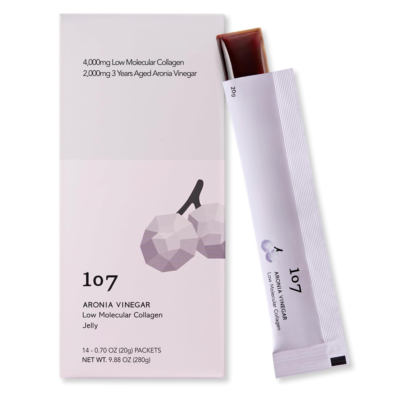 107 Aronia Vinegar Low Molecular Collagen Jelly Stick Gummy 14 Count