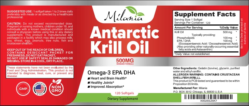 MILANIA Antarctic Krill Oil Softgels 120