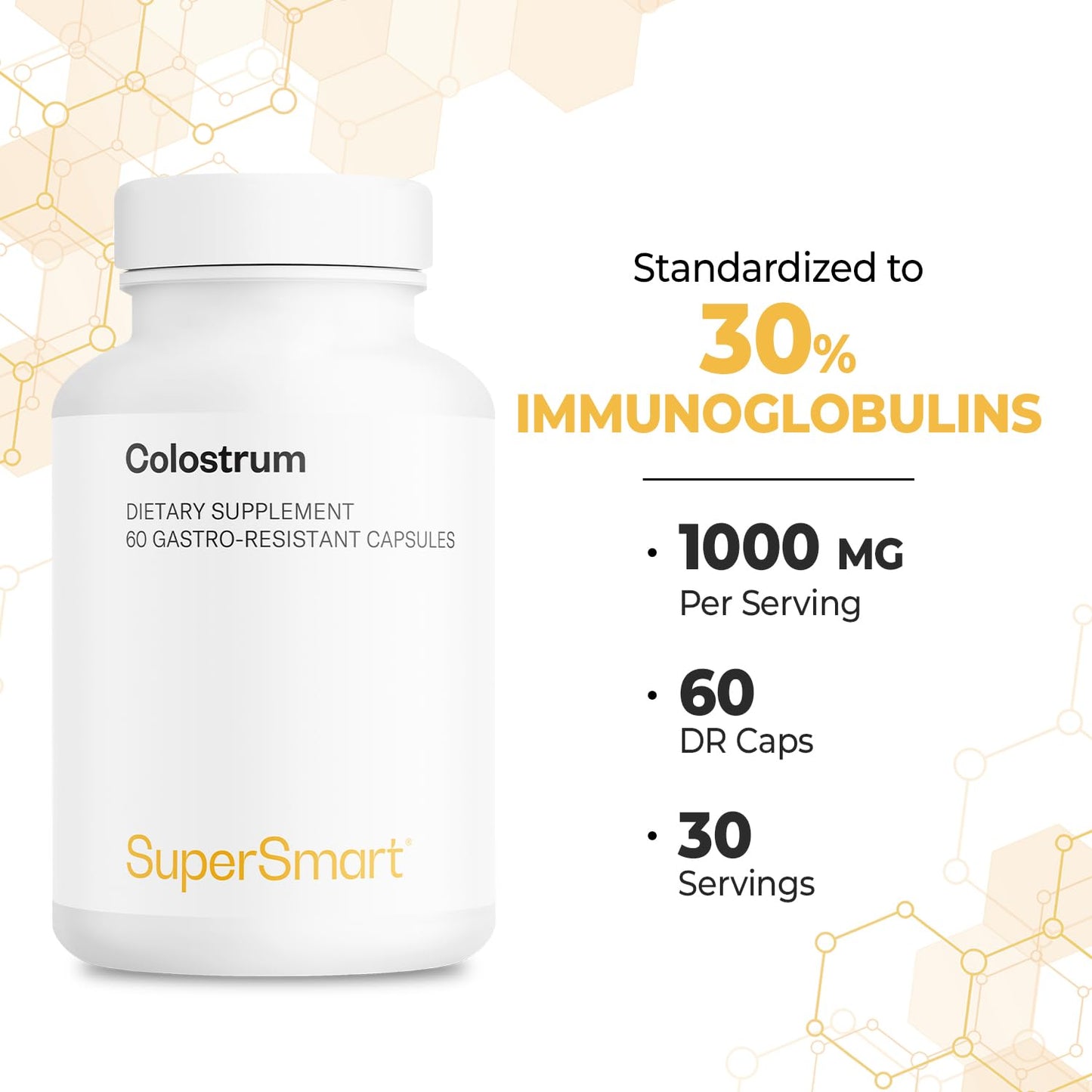 Supersmart Colostrum 1000 mg - 30% IgG, 60 Capsules