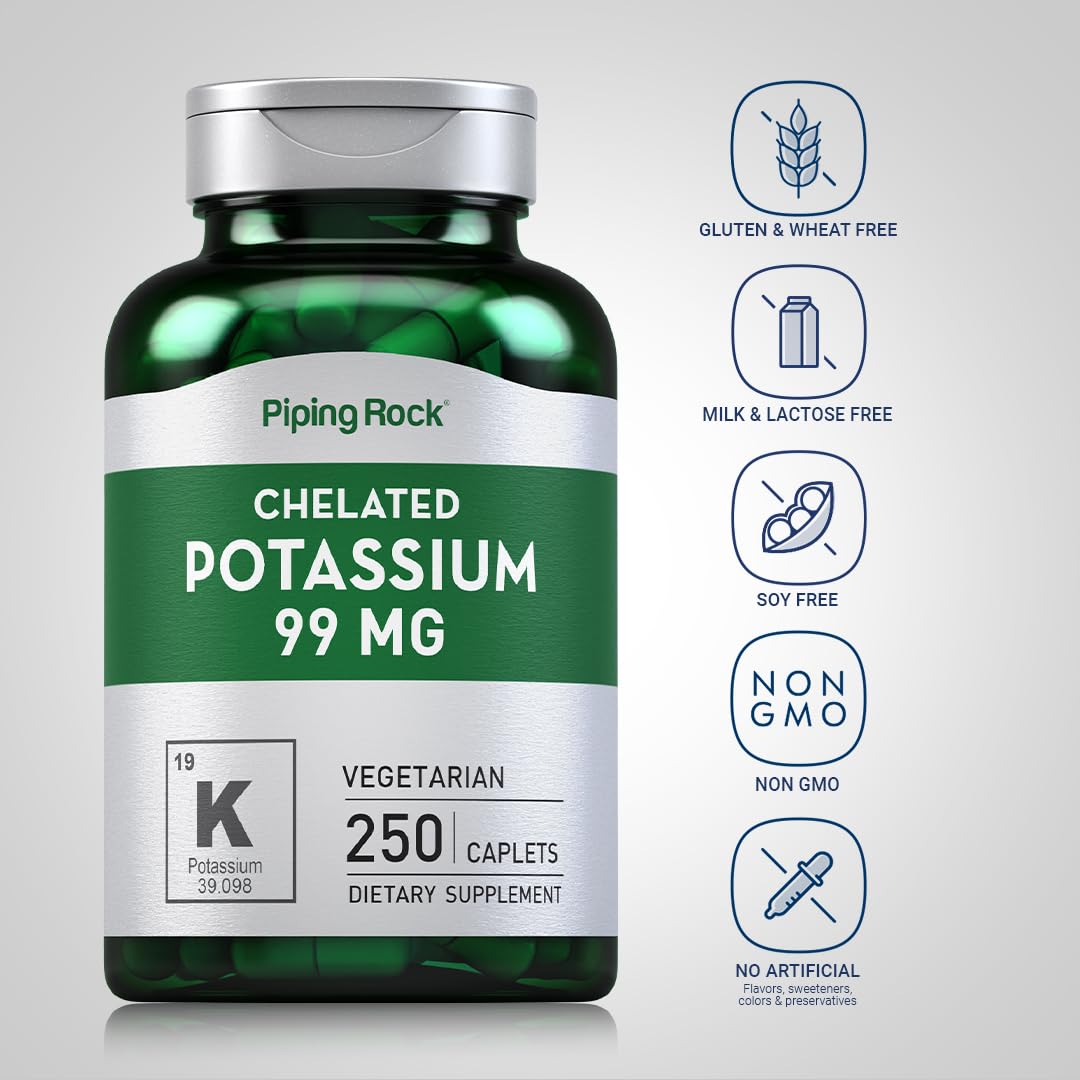Piping Rock Chelated Potassium Supplement 99mg Caplets 250