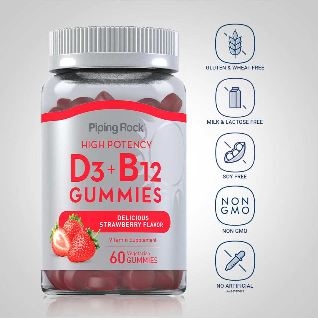 Piping Rock Vitamin D3 and B12 Gummies 60 Count