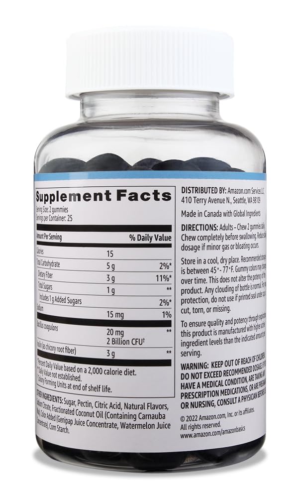 Amazon Basics Solimo Prebiotic & Probiotic Gummies, 2 Billion CFU, Blue Raspberry, 50 Count