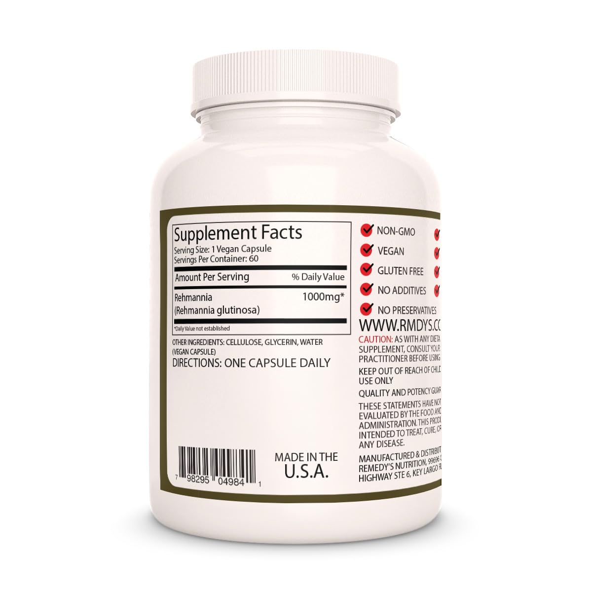 Remedy’s Nutrition Rehmannia Root 1000 mg Vegetarian Capsules, 60 Count