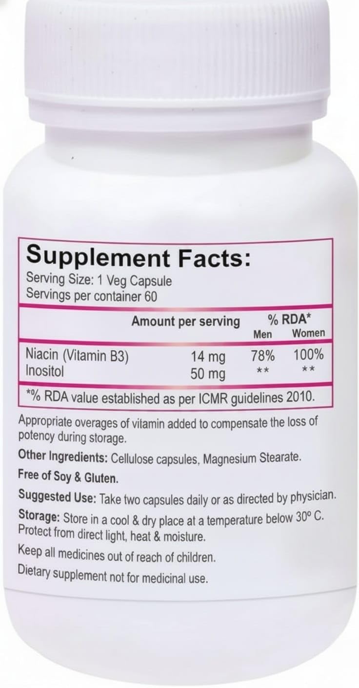 Generic Niacin 14mg Vitamin B3 with Inositol 50mg Supplement Capsule 60 Count