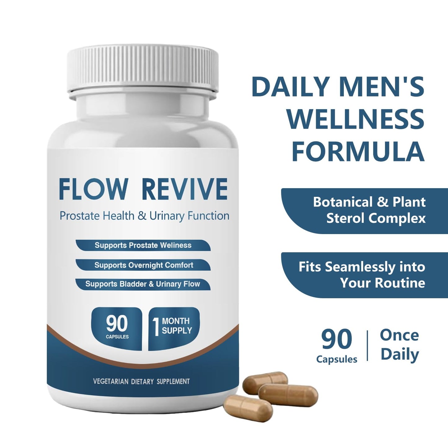 Flow Revive Prostate Energy Replenishment for Men Daily Wellness Support with Saw Palmetto, 90 Capsules