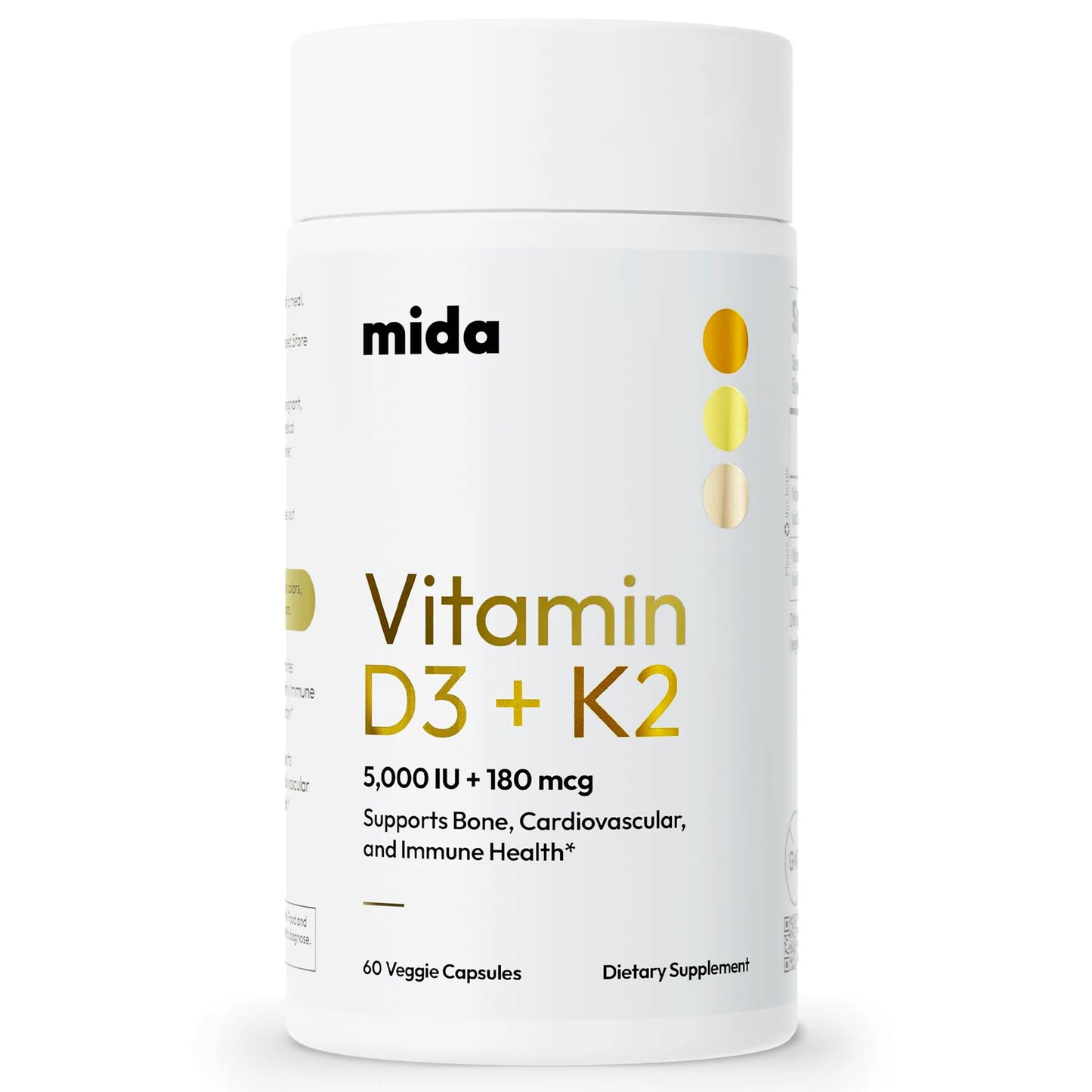 Mida Health Vitamin D3 K2 5000 IU with MK7 (180 mcg) Capsules 60