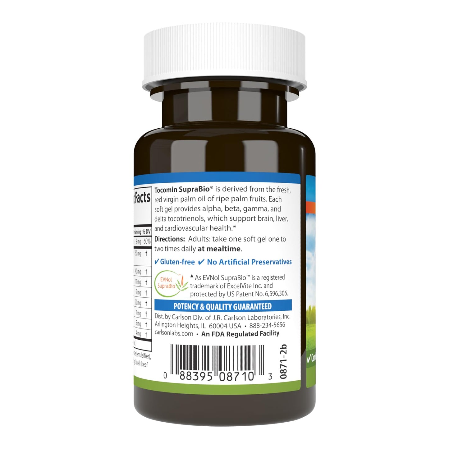 Carlson Tocomin SupraBio Full Spectrum Tocotrienol Complex Non-GMO Tocotrienols Alpha Beta Gamma Delta Softgels, 60