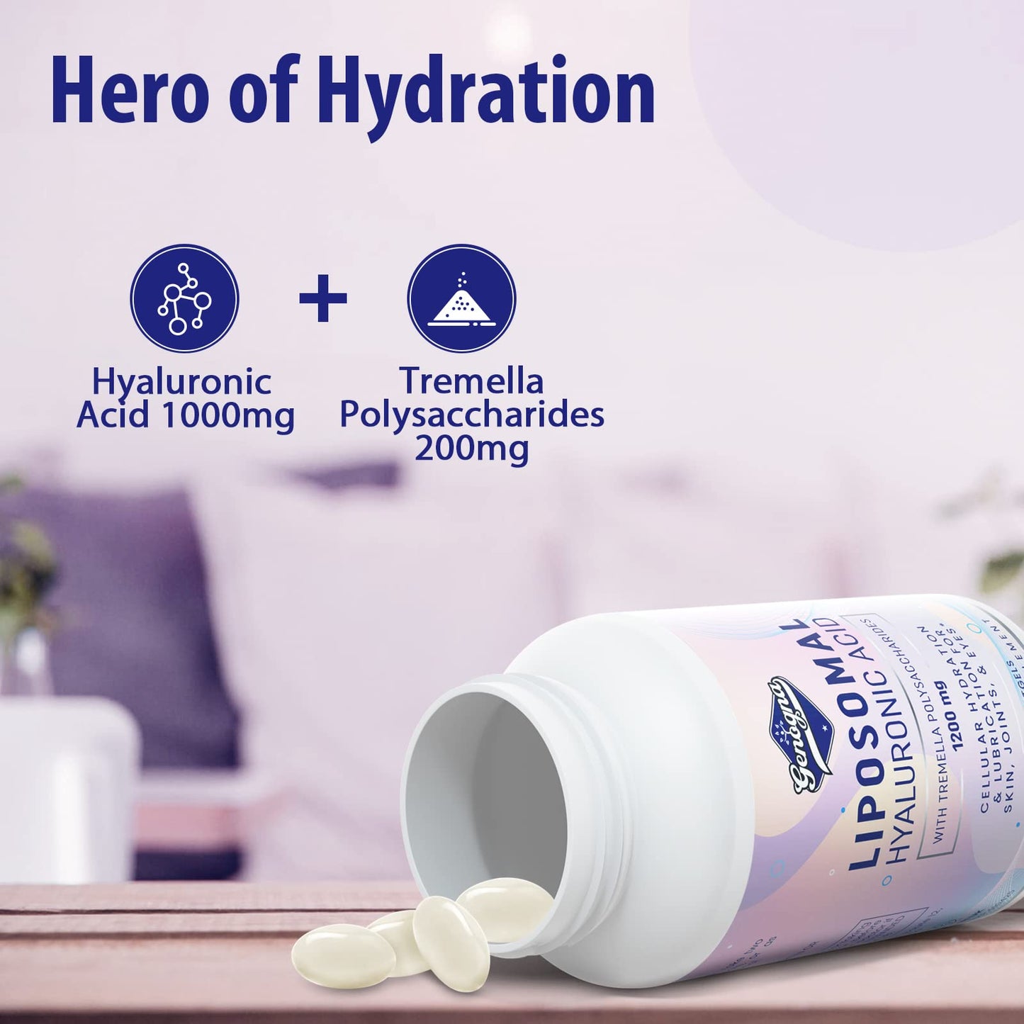 Genogna Liposomal Hyaluronic Acid Softgels 1000mg with Tremella Polysaccharides, 120 Count