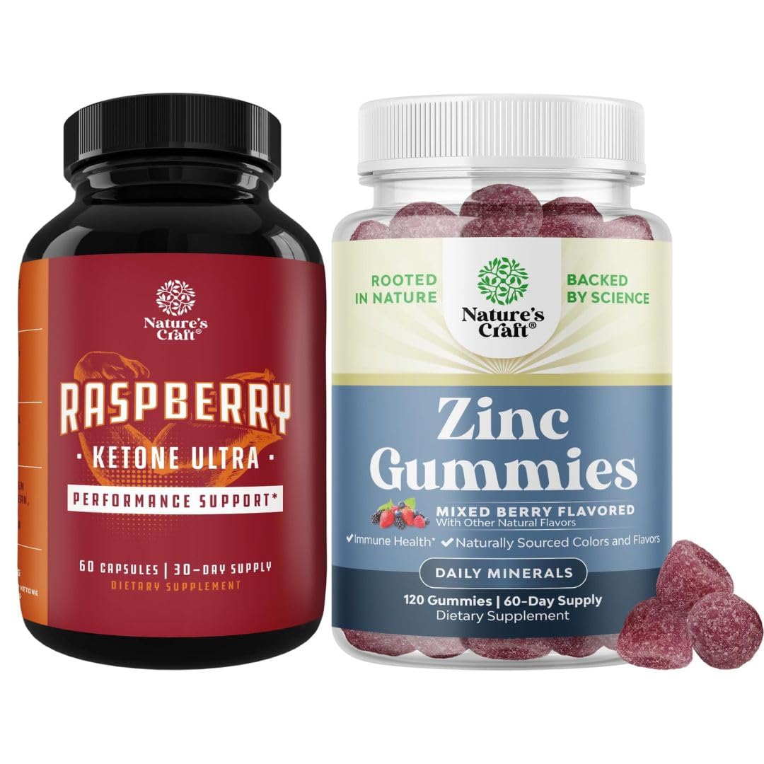 Natures Craft Raspberry Ketones Weight-Loss Gummies with Green Tea Extract, African Mango & Zinc, 180 Count