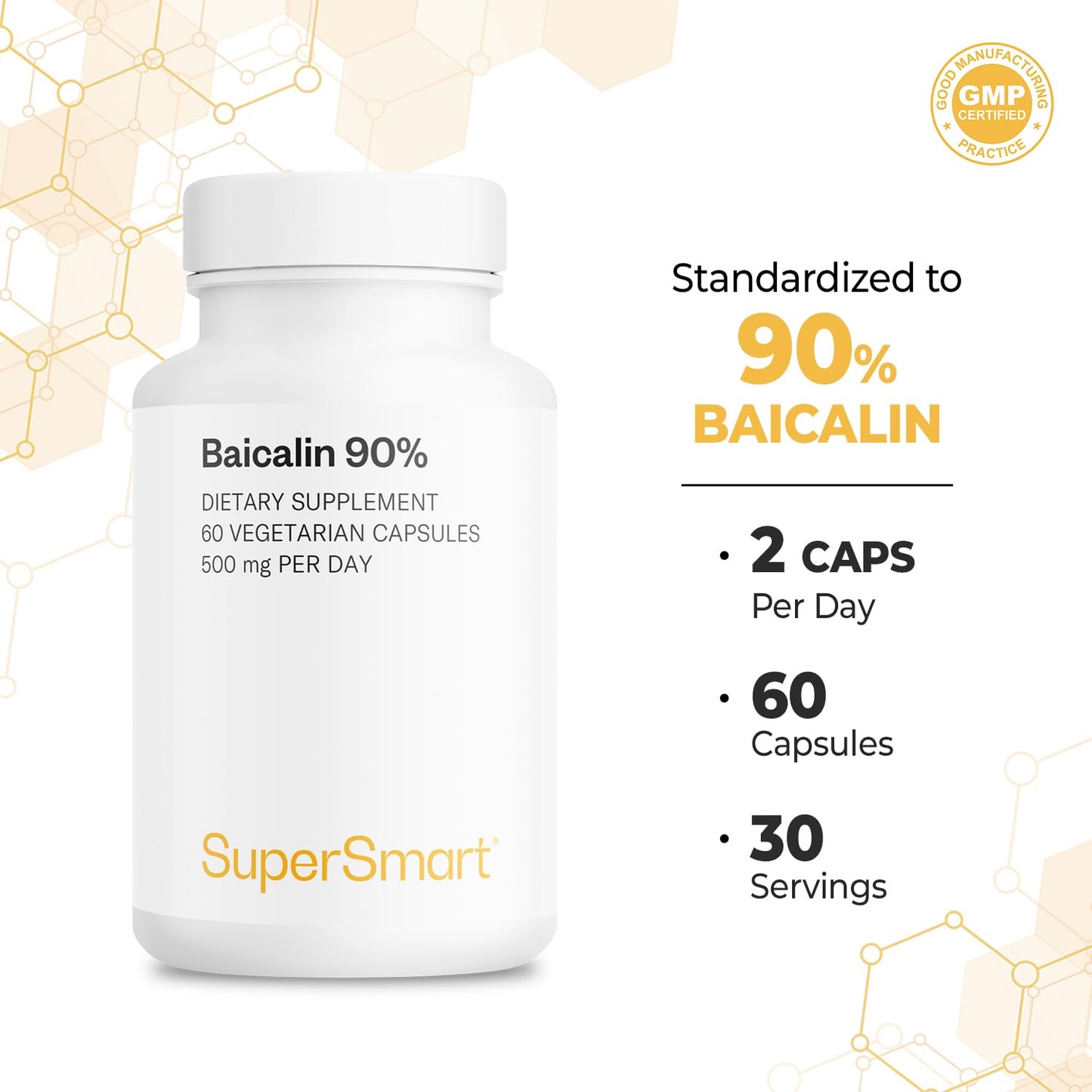 Supersmart Baicalin 90% 500mg Chinese Skullcap Extract Capsule 60 Count