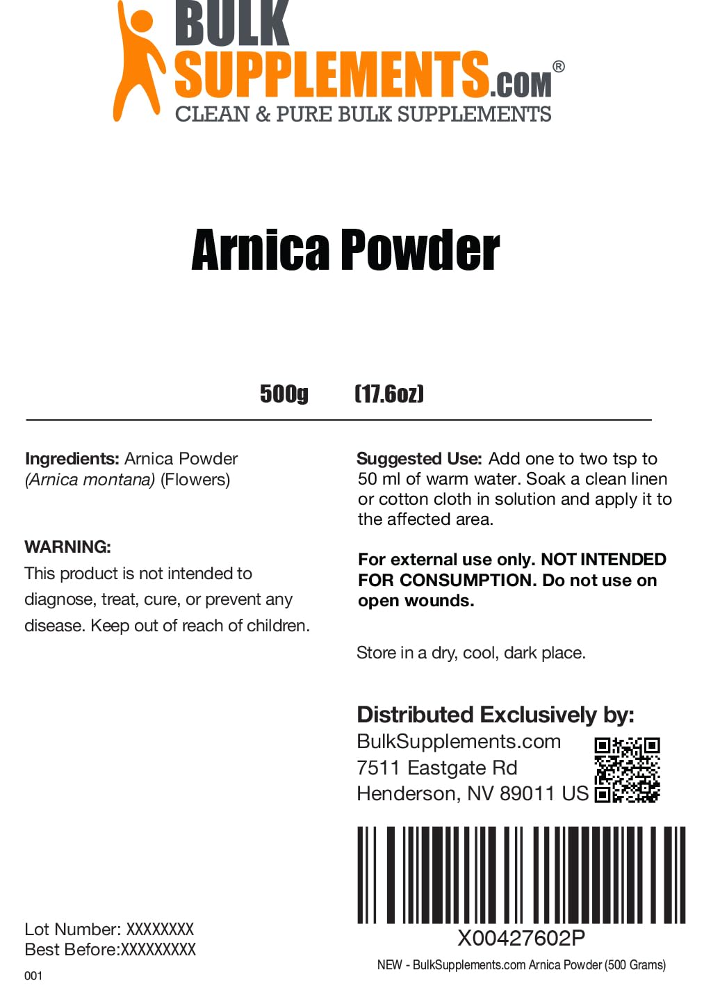 BulkSupplements Arnica Powder - Arnica Montana Powder, Herbal Supplement, 17.64 Ounce
