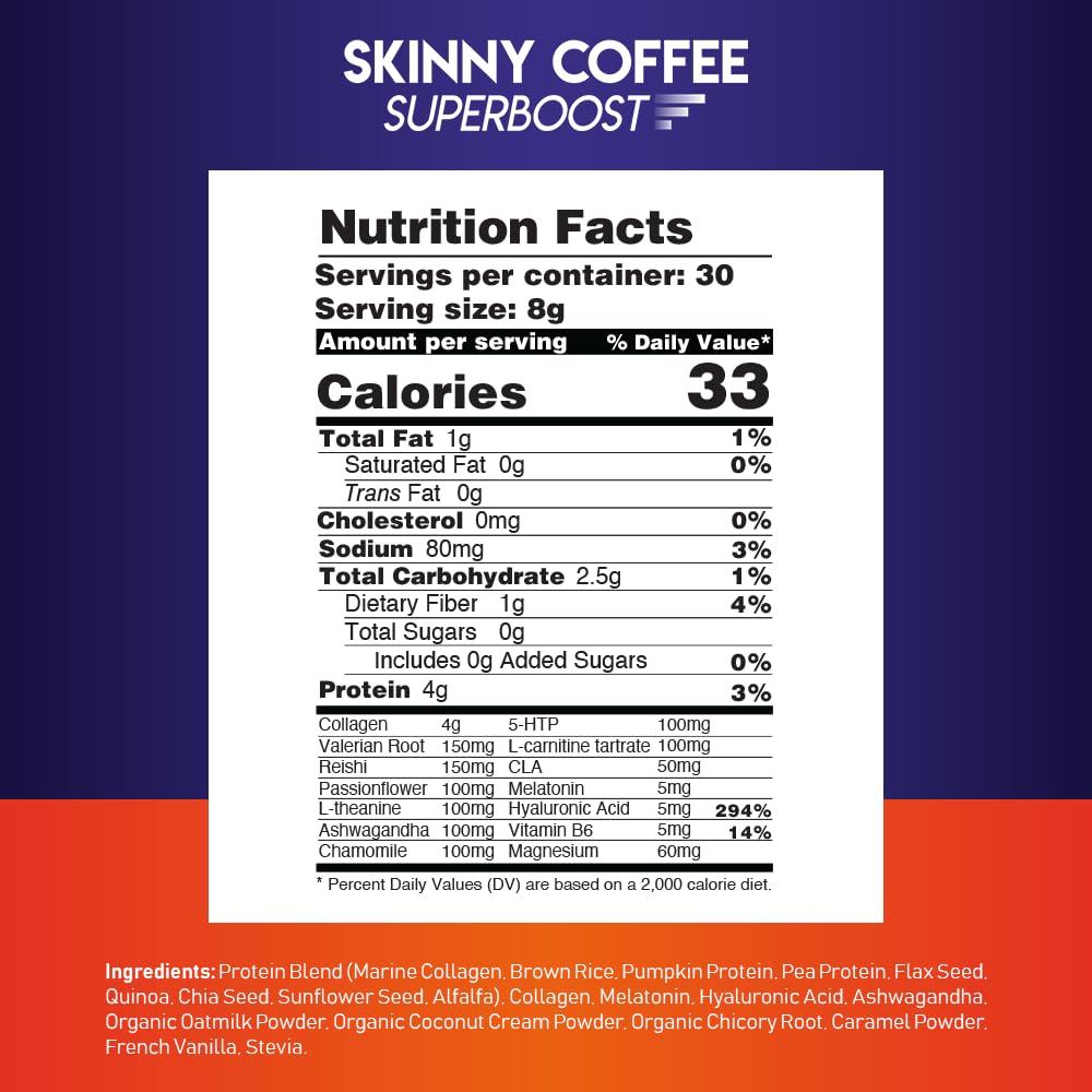 Skinny Coffee SuperBoost Night Collagen Burn Powder 60 Servings