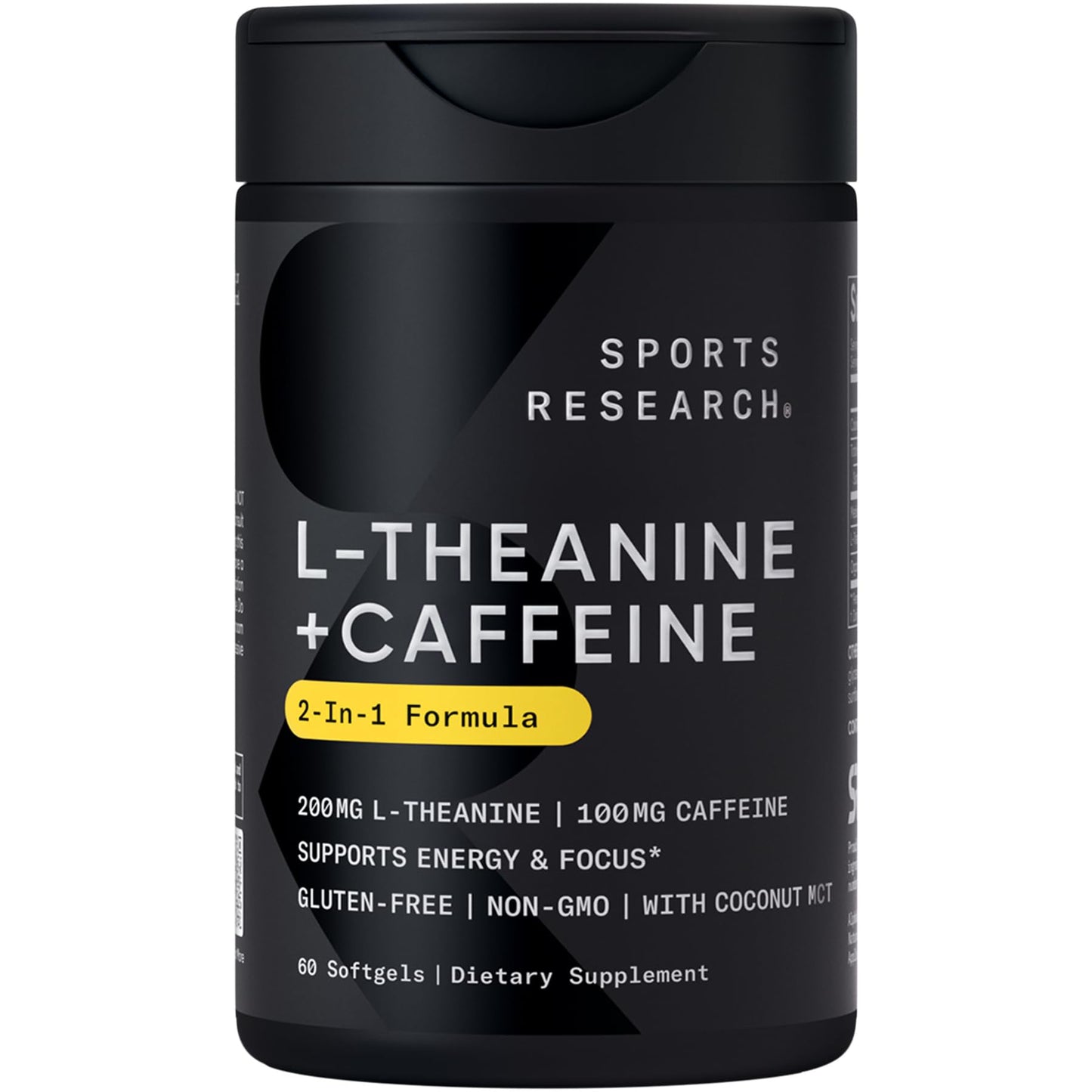 Sports Research L-Theanine Supplement with Caffeine & Coconut MCT Oil Softgels 60 Count