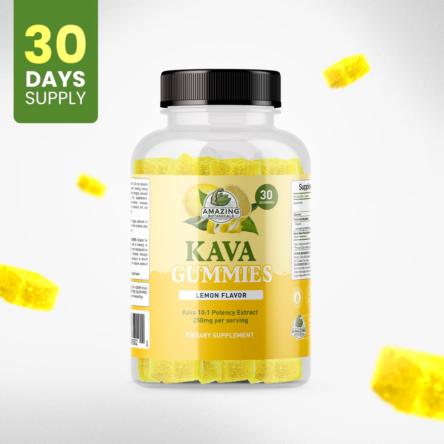 Amazing Botanicals Zesty Lemon Kava Gummies - 250mg per Gummy, 30 Gummies