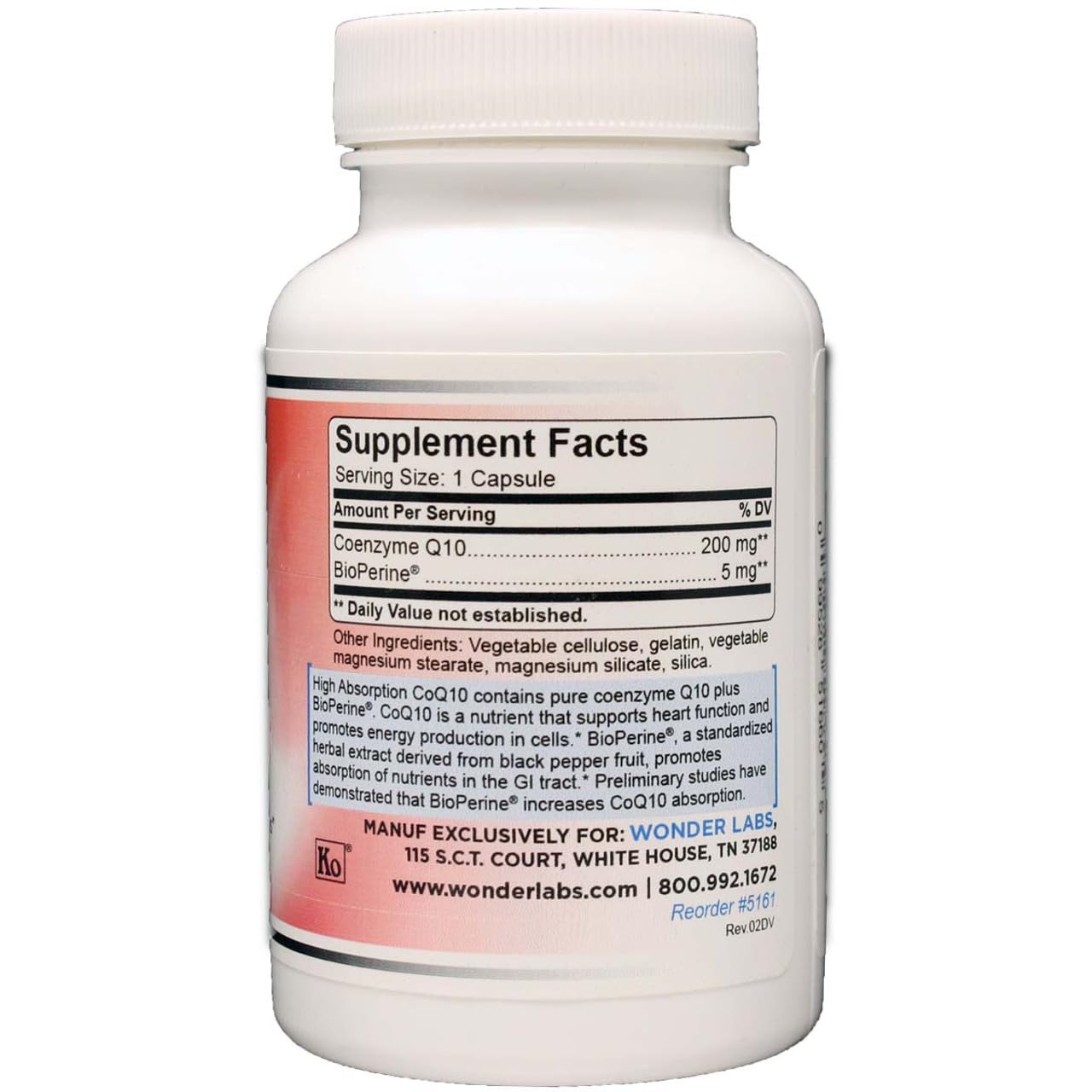 Wonder Laboratories CoQ10 High Absorption with BioPerine Capsules, 120 Capsules