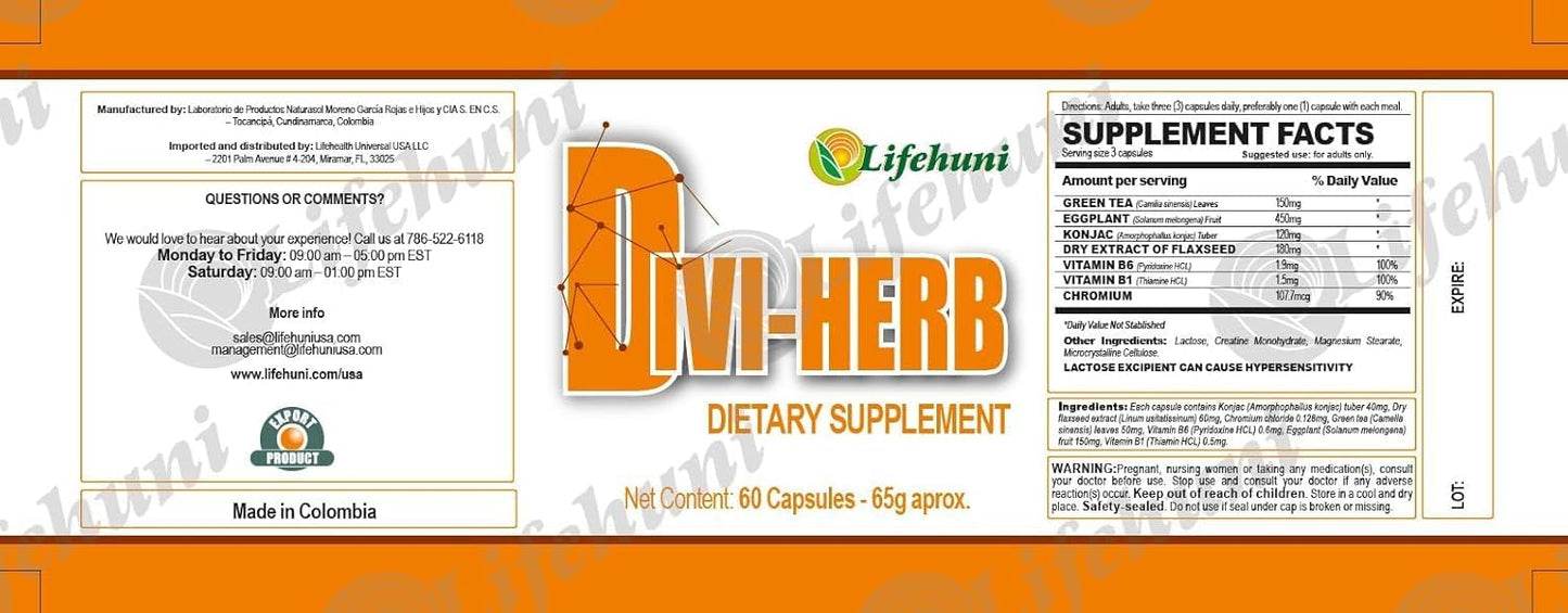 JETa Imports Divi-Herb Natural Supplement Capsule 60 Count