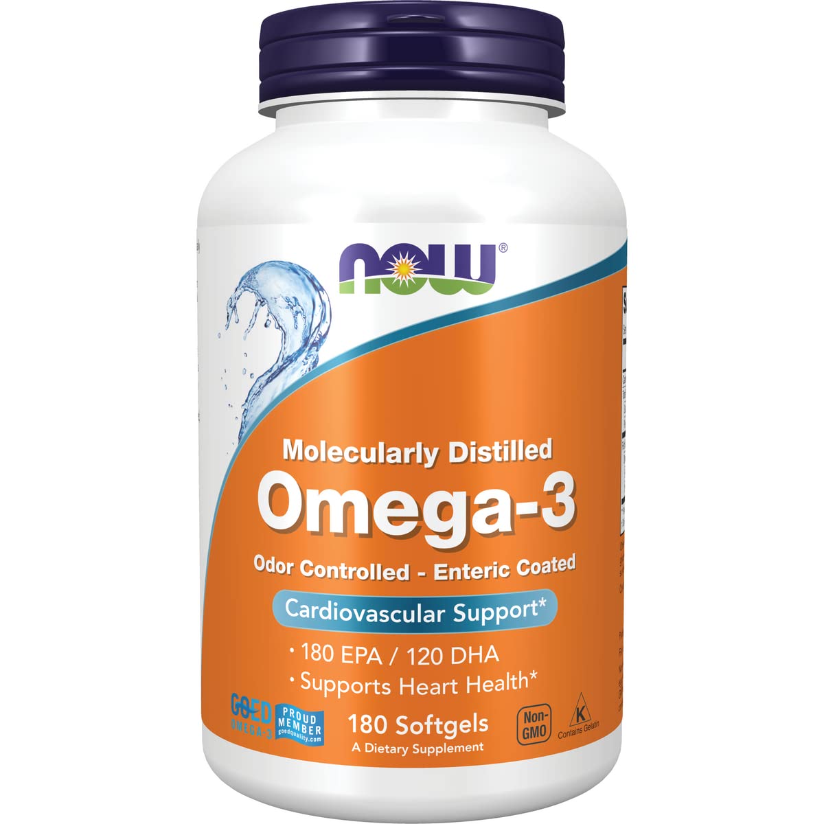 NOW Foods Molecularly Distilled Omega-3 1000 mg Softgels, 180 Count