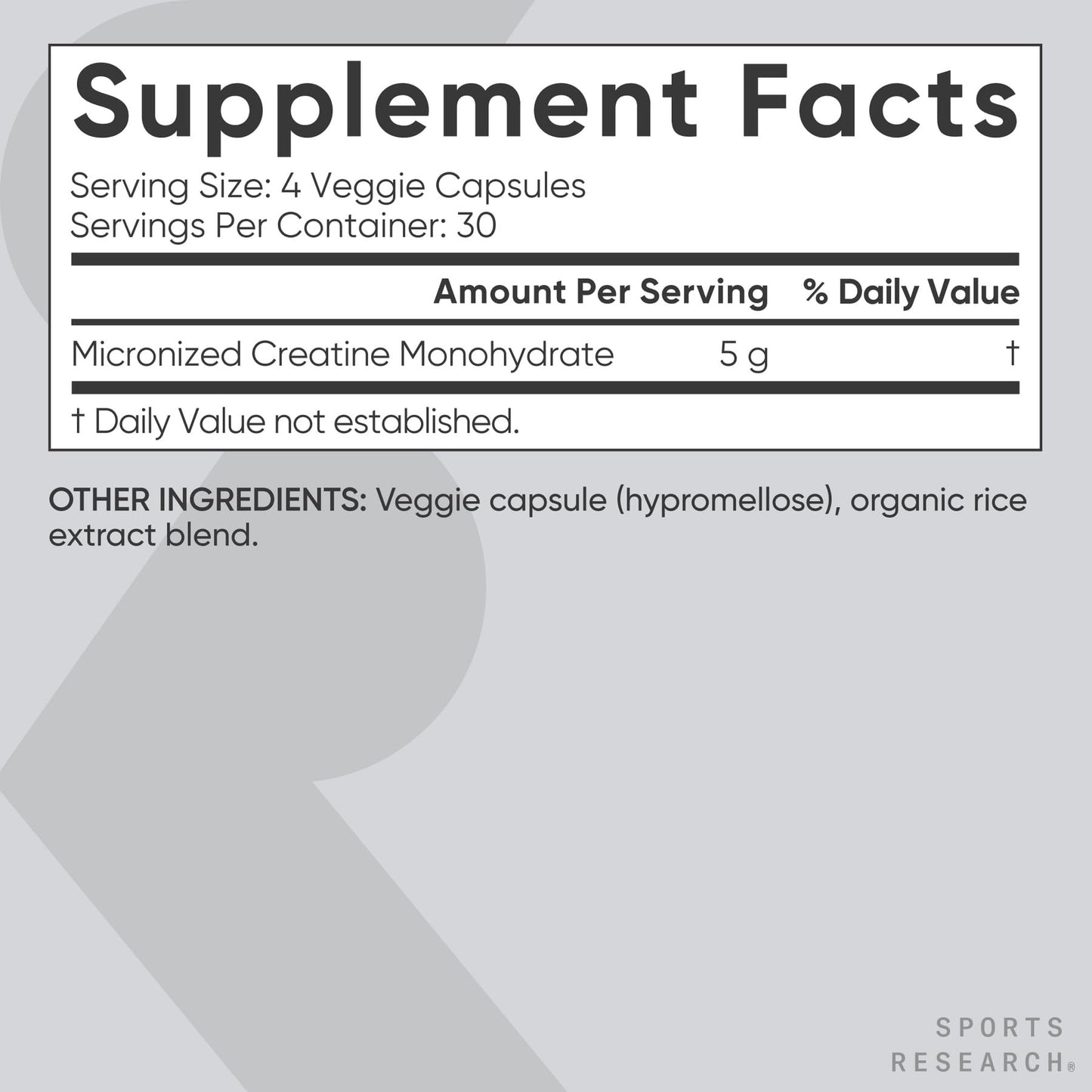 Sports Research Creatine Monohydrate Capsules 120 Count