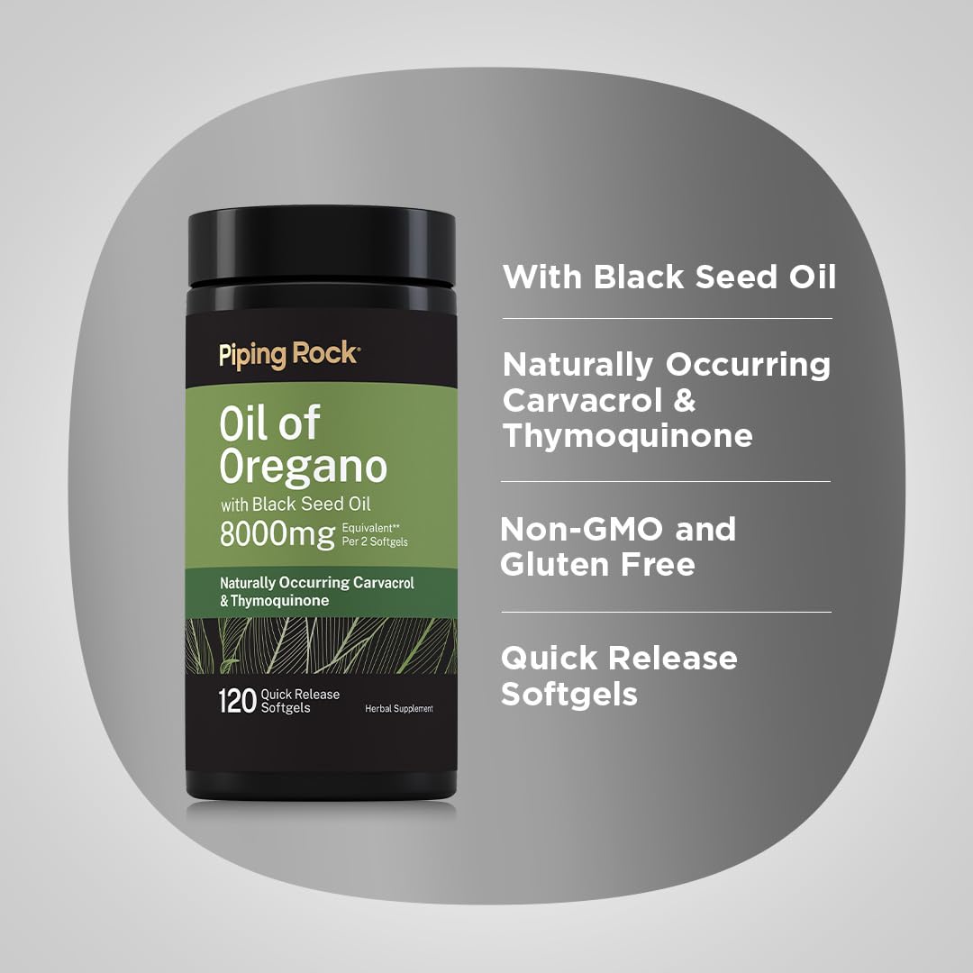 Piping Rock Oil of Oregano with Black Seed Oil Softgels 120 Count