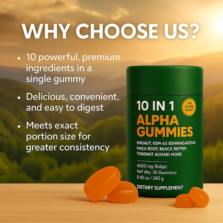 WSJAWH Alpha Shilajit Gummies 10 in 1 for Men Gummy, 60 Count