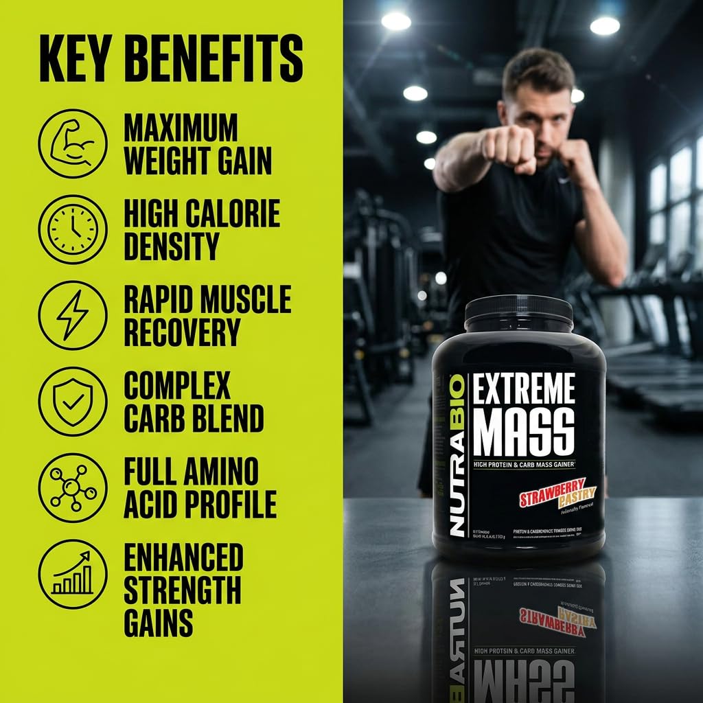 NutraBio Extreme Mass Gainer Protein Powder Strawberry Pastry 96 Servings
