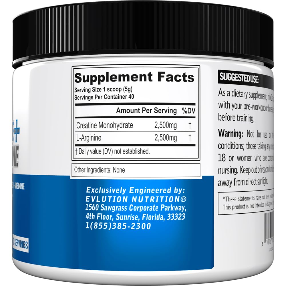 Evlution Creatine + L-Arginine Powder, 7.05 Ounce